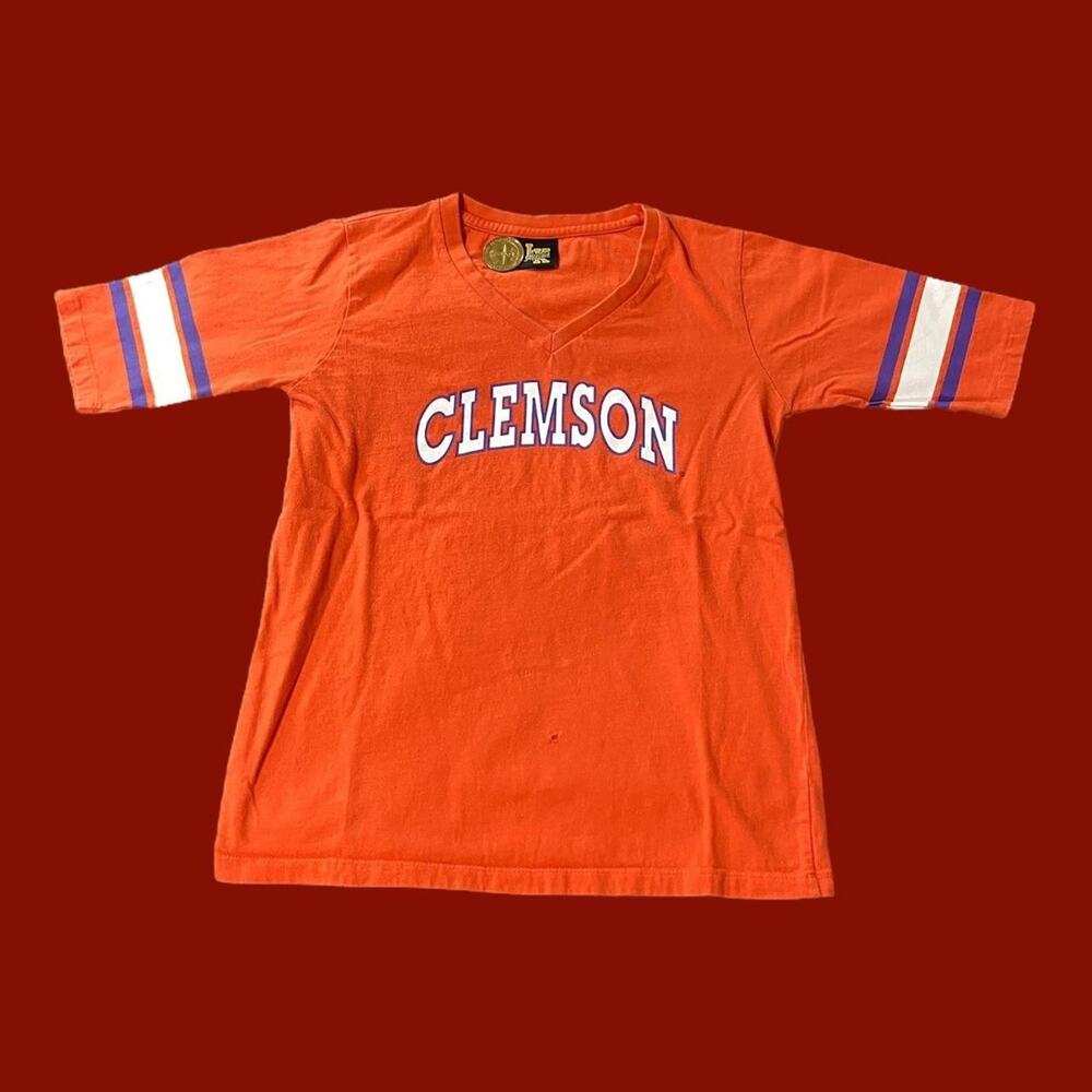Faded size tag LK apparel clemson university vneck